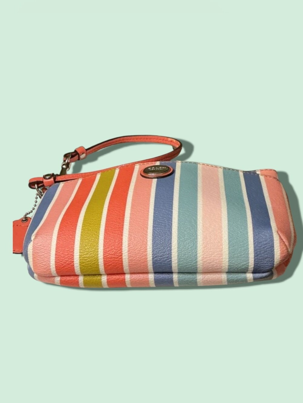 Coach Peyton Multicolor Striped Medium Wristlet with Strap & Hangtag - Picture 2 of 9